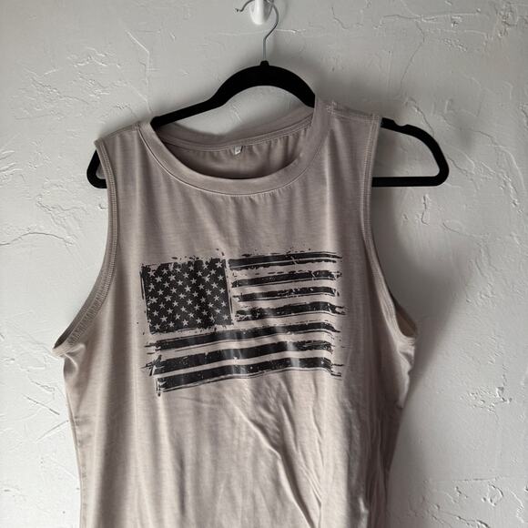 Men’s Sleeveless Graphic Tank Top Large Gray – Grunge USA Flag - Picture 2 of 6